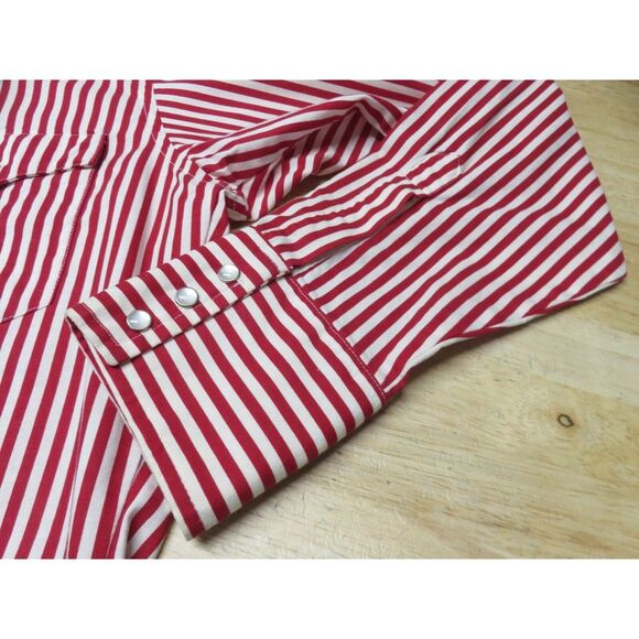 Mens Wrangler Pearl Snap X Long‎ Tails Button Front Shirt Red Candy Cane 15.5 33 - Picture 9 of 10